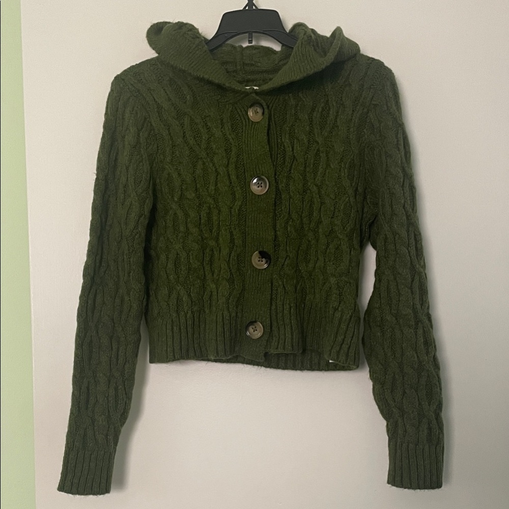 Anthropologie Olive Green Cable Knit Cardigan
